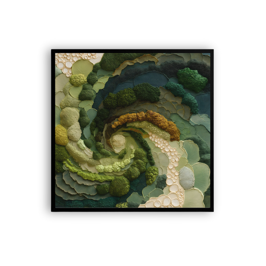 Fibonacci Spiral Moss Wall Art – Textured Green Abstract Canvas Print