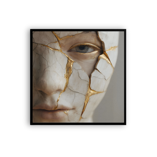 Kintsugi Surreal Portrait Wall Art – Modern Wabi-Sabi Canvas Print