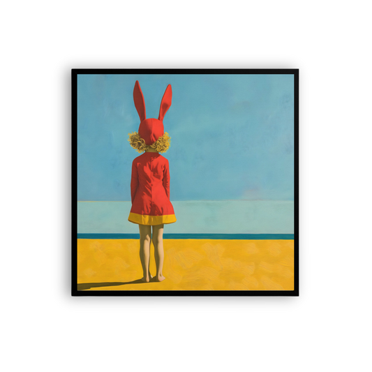 Whimsical Beach Bunny Wall Art – Bold Minimalist Coastal Canvas Print