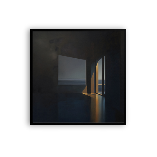 Minimalist Coastal Light Wall Art – Moody Architectural Seascape Canvas