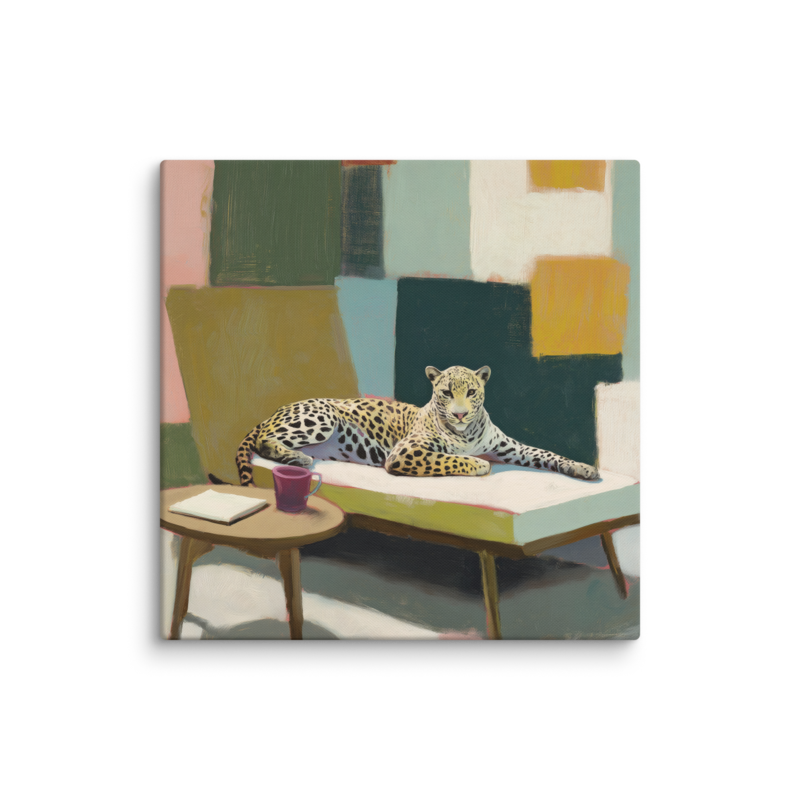Leopard on Daybed Canvas Print – MCM Wall Art | Dopamine Decor Mid Century Modern Home Decor