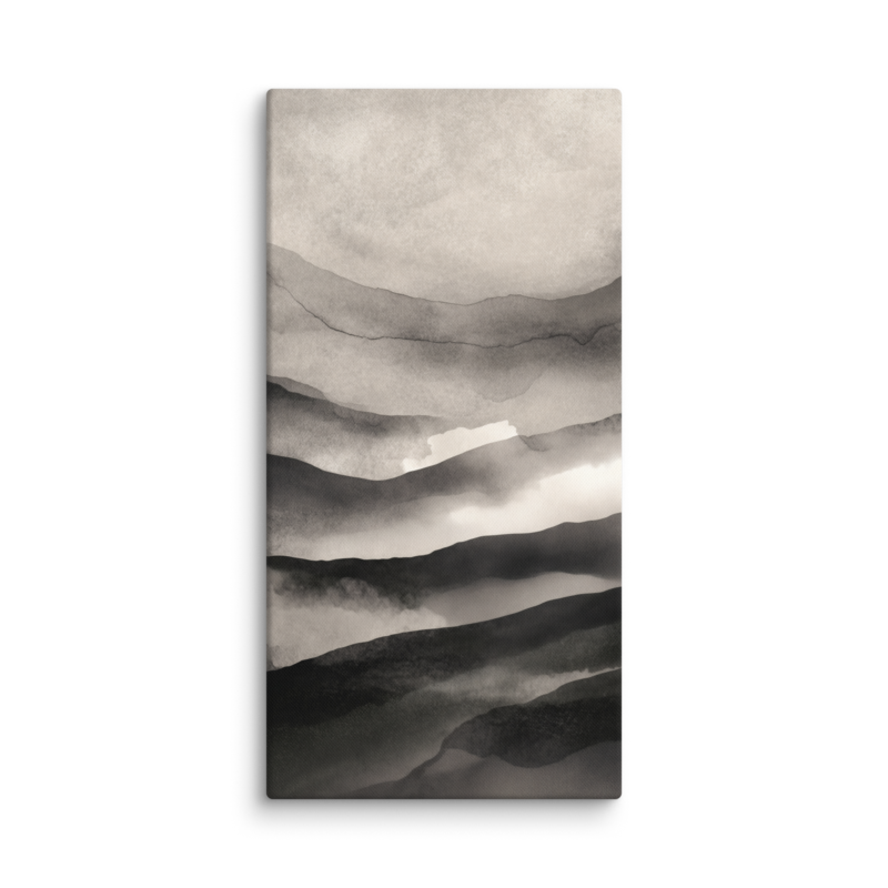 Japandi Mountain Canvas Print – Monochrome Ink Wash Wall Art | Wabi-Sabi Minimal Home Decor