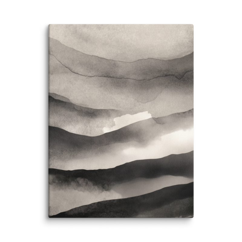 Japandi Mountain Canvas Print – Monochrome Ink Wash Wall Art | Wabi-Sabi Minimal Home Decor