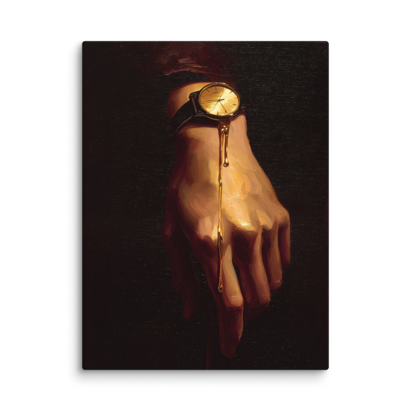 Surrealist Wall Art – Melting Gold Watch Hand Canvas Print | Moody Luxury Dark Home Decor