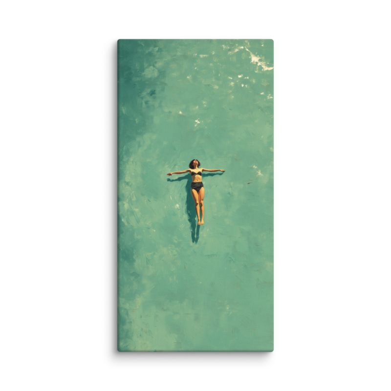 Floating Figure Canvas Print – Teal Pool Wall Art | Minimalist Contemplative Home Decor