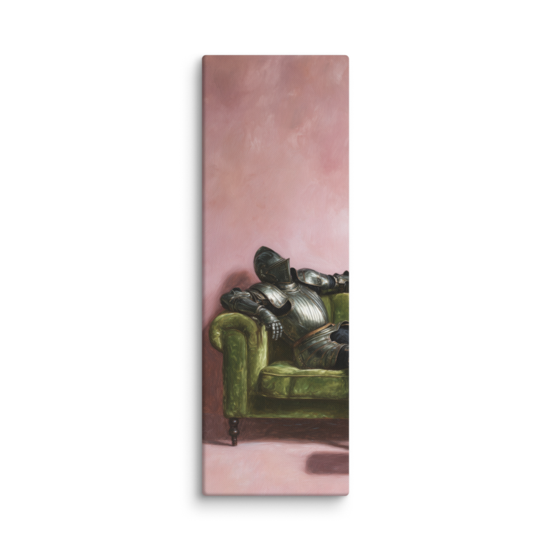 Surrealist Wall Art – Knight on Sofa Canvas Print | Funny Eclectic Maximalist Home Decor