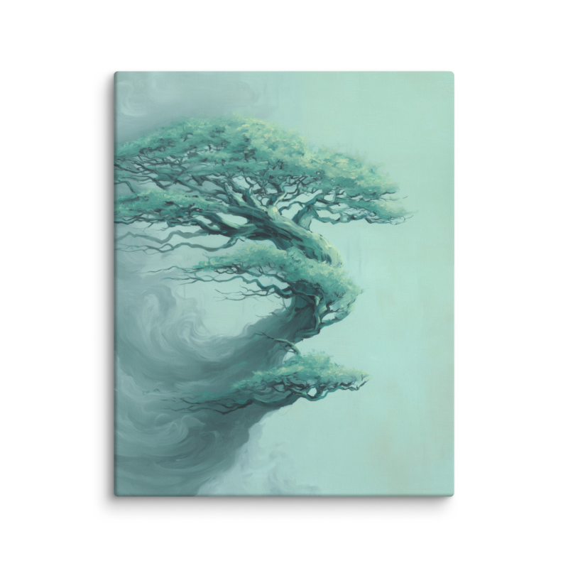Bonsai Tree Canvas Print – Teal Japandi Wall Art | Wabi-Sabi Minimalist Home Decor