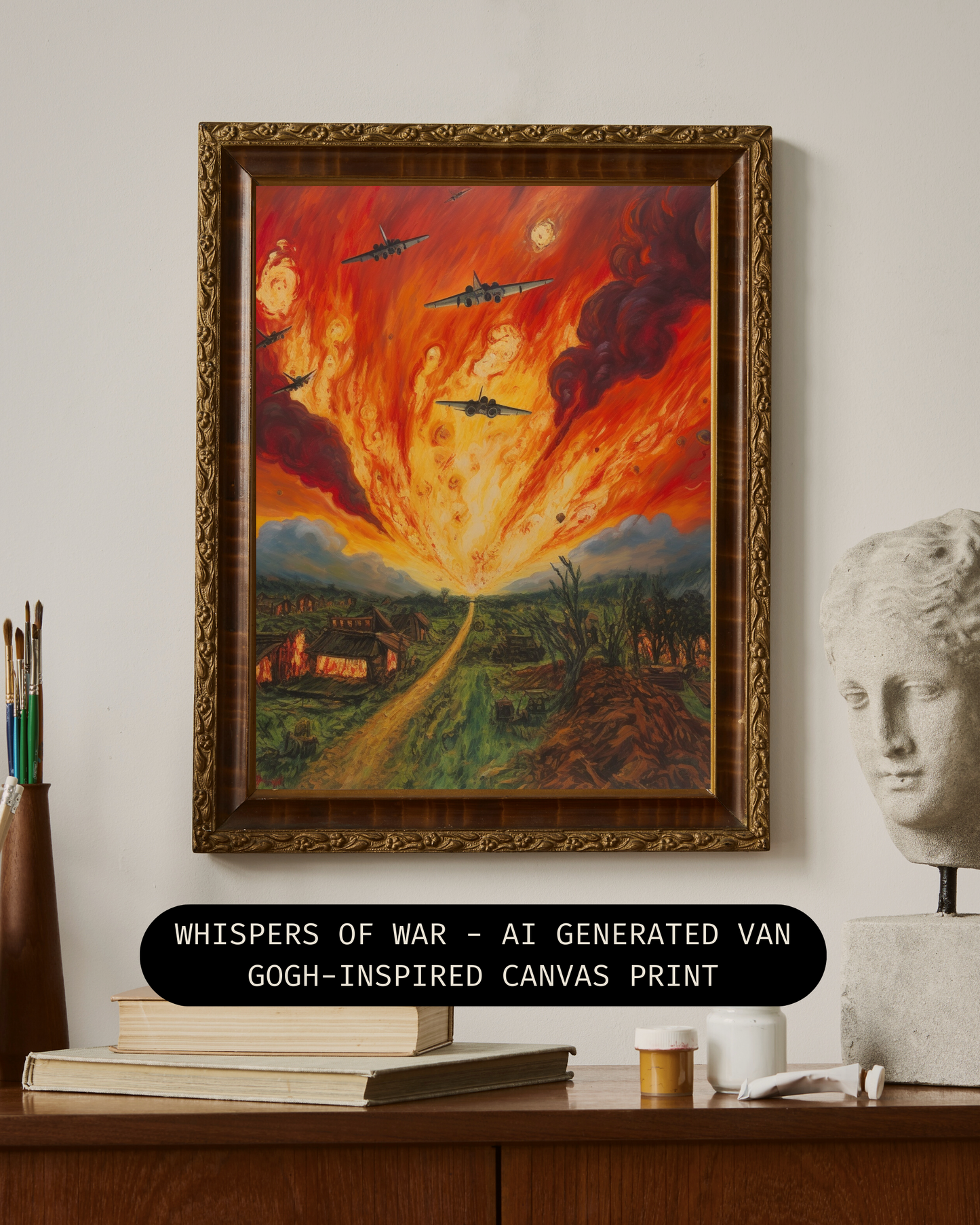 "Whispers of War" - AI Generated Van Gogh-Inspired Canvas Print