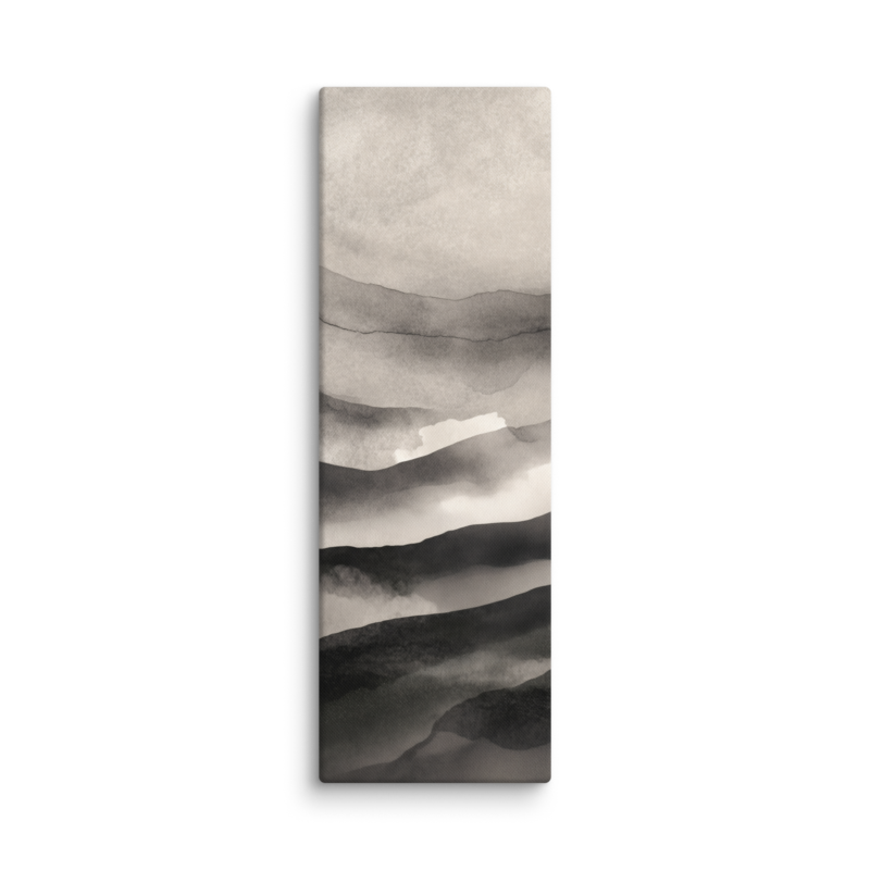 Japandi Mountain Canvas Print – Monochrome Ink Wash Wall Art | Wabi-Sabi Minimal Home Decor