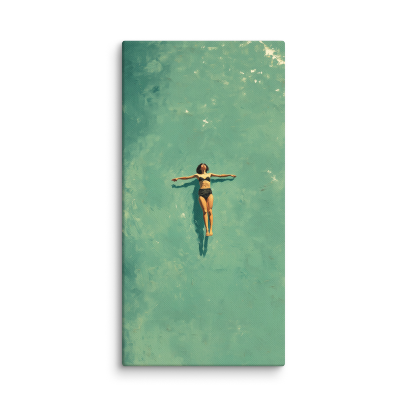 Floating Figure Canvas Print – Teal Pool Wall Art | Minimalist Contemplative Home Decor