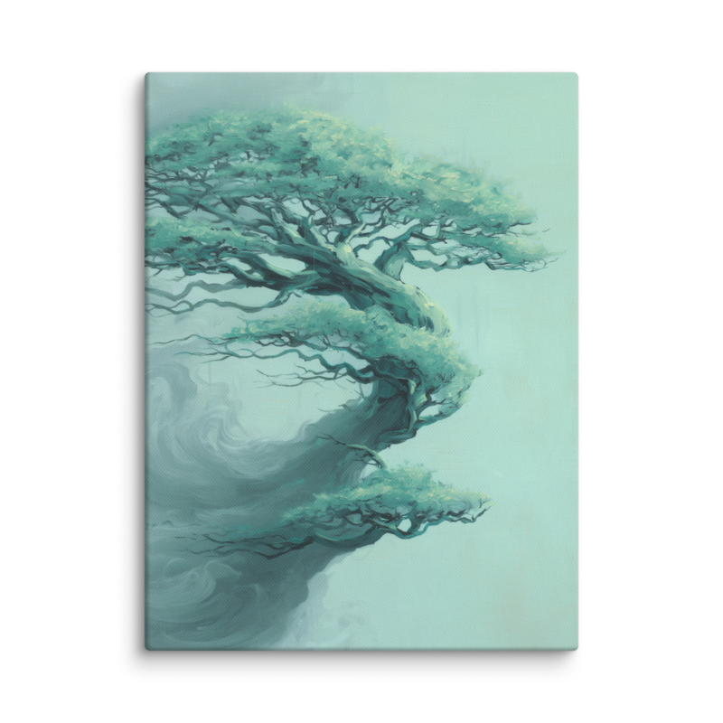 Bonsai Tree Canvas Print – Teal Japandi Wall Art | Wabi-Sabi Minimalist Home Decor