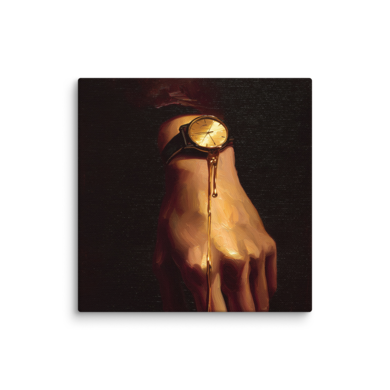 Surrealist Wall Art – Melting Gold Watch Hand Canvas Print | Moody Luxury Dark Home Decor