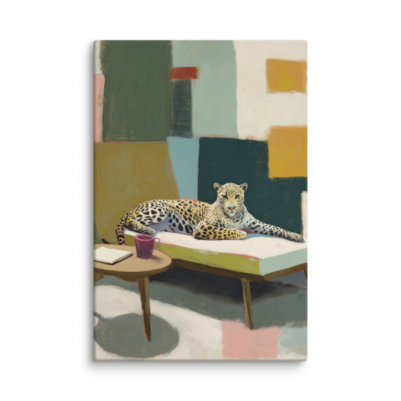 Leopard on Daybed Canvas Print – MCM Wall Art | Dopamine Decor Mid Century Modern Home Decor