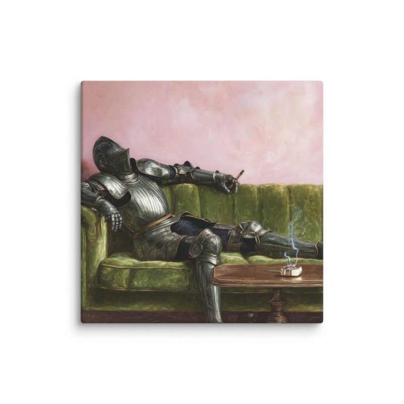Surrealist Wall Art – Knight on Sofa Canvas Print | Funny Eclectic Maximalist Home Decor