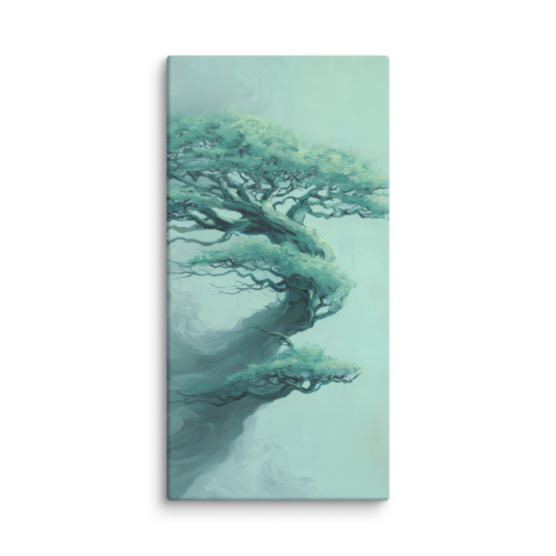 Bonsai Tree Canvas Print – Teal Japandi Wall Art | Wabi-Sabi Minimalist Home Decor