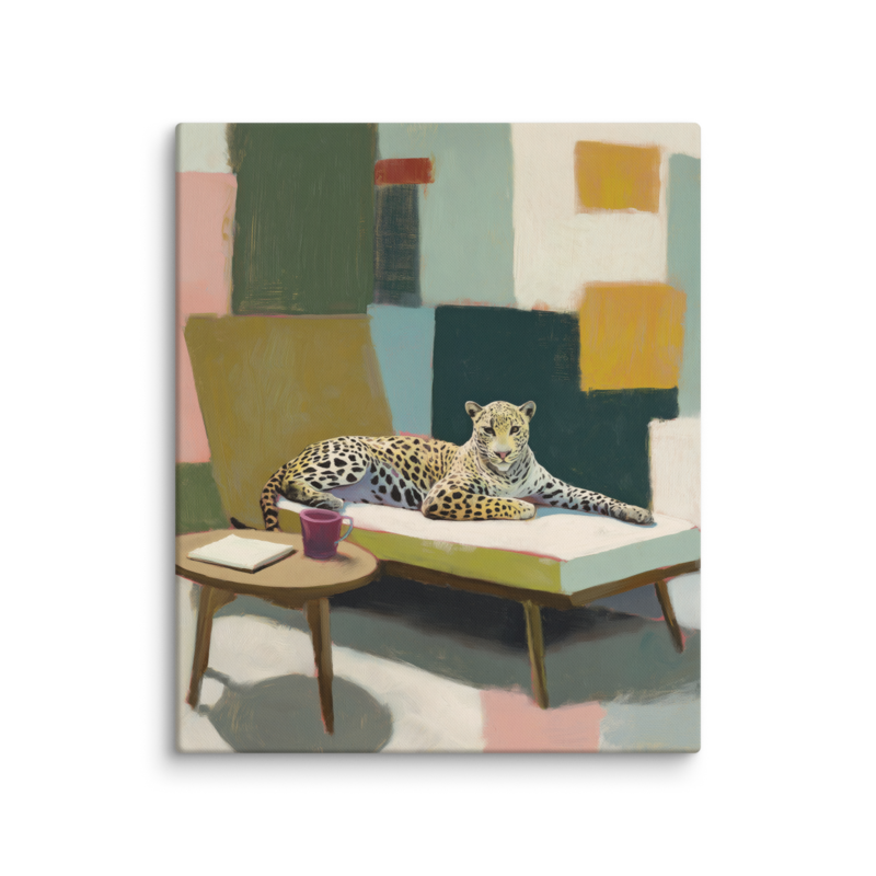 Leopard on Daybed Canvas Print – MCM Wall Art | Dopamine Decor Mid Century Modern Home Decor