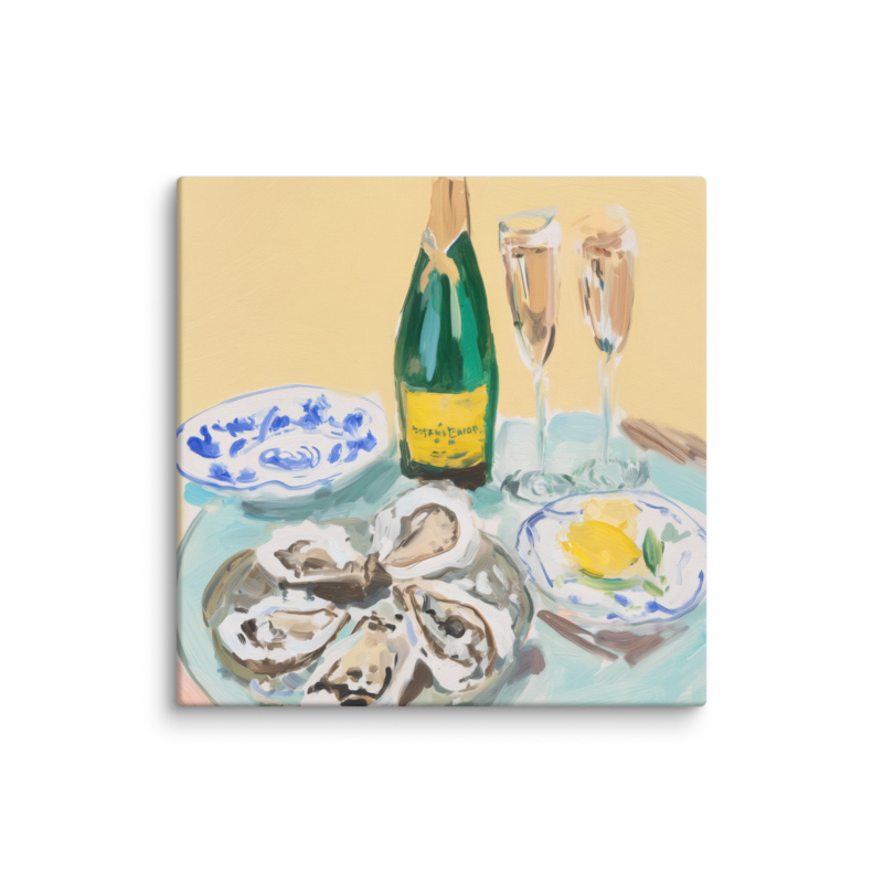 Champagne & Oysters Canvas Print – French Bistro Still Life Wall Art | Dopamine Home Decor