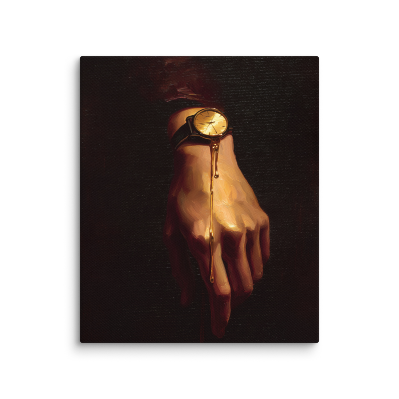 Surrealist Wall Art – Melting Gold Watch Hand Canvas Print | Moody Luxury Dark Home Decor