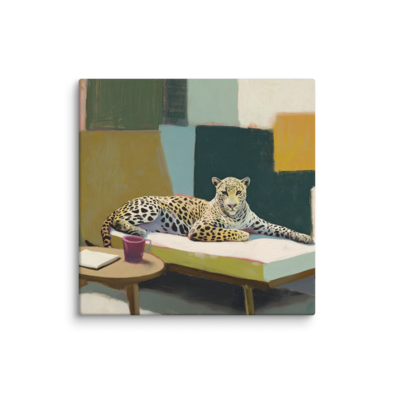 Leopard on Daybed Canvas Print – MCM Wall Art | Dopamine Decor Mid Century Modern Home Decor