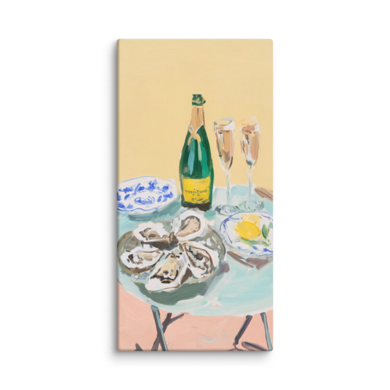 Champagne & Oysters Canvas Print – French Bistro Still Life Wall Art | Dopamine Home Decor