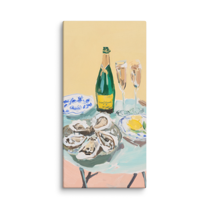 Champagne & Oysters Canvas Print – French Bistro Still Life Wall Art | Dopamine Home Decor