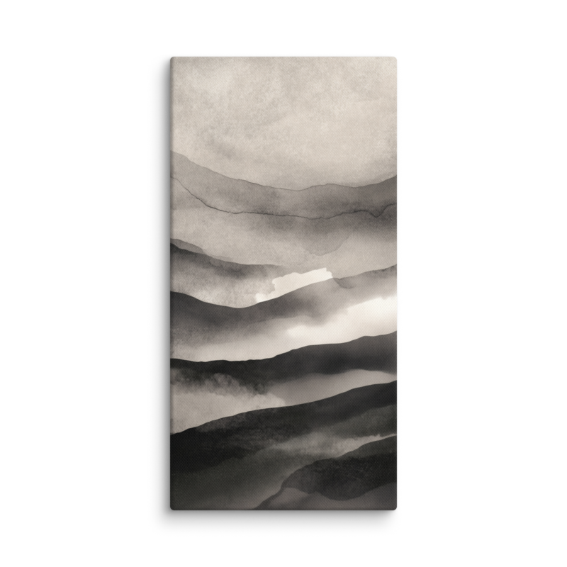 Japandi Mountain Canvas Print – Monochrome Ink Wash Wall Art | Wabi-Sabi Minimal Home Decor