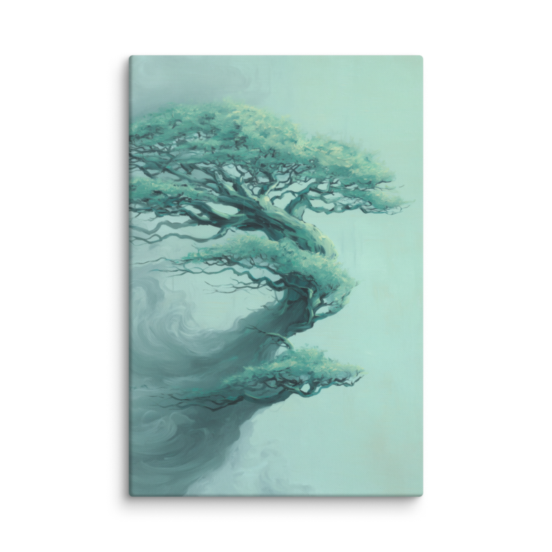 Bonsai Tree Canvas Print – Teal Japandi Wall Art | Wabi-Sabi Minimalist Home Decor