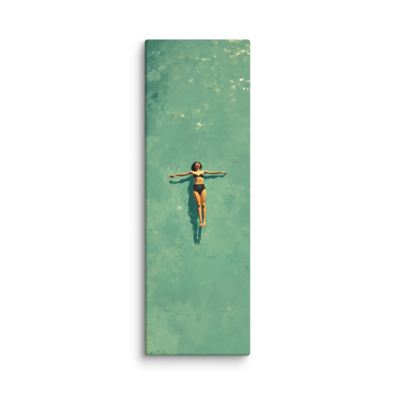 Floating Figure Canvas Print – Teal Pool Wall Art | Minimalist Contemplative Home Decor