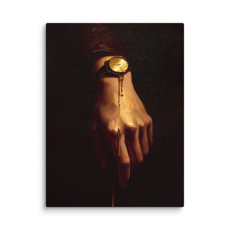 Surrealist Wall Art – Melting Gold Watch Hand Canvas Print | Moody Luxury Dark Home Decor