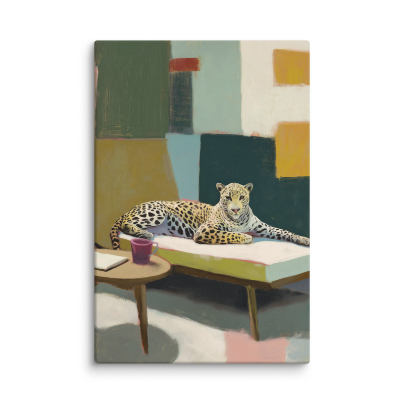 Leopard on Daybed Canvas Print – MCM Wall Art | Dopamine Decor Mid Century Modern Home Decor