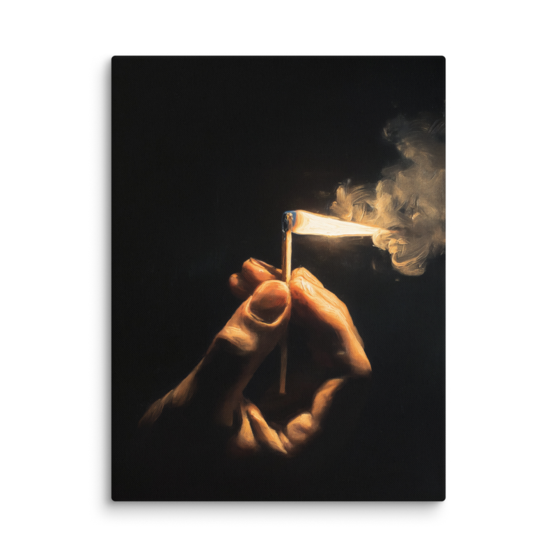 Dark Academia Wall Art – Lit Match Canvas Print | Moody Figurative Home Decor