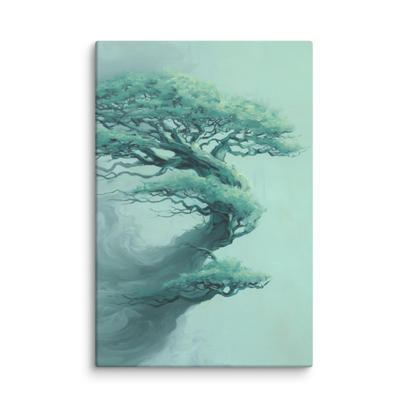 Bonsai Tree Canvas Print – Teal Japandi Wall Art | Wabi-Sabi Minimalist Home Decor