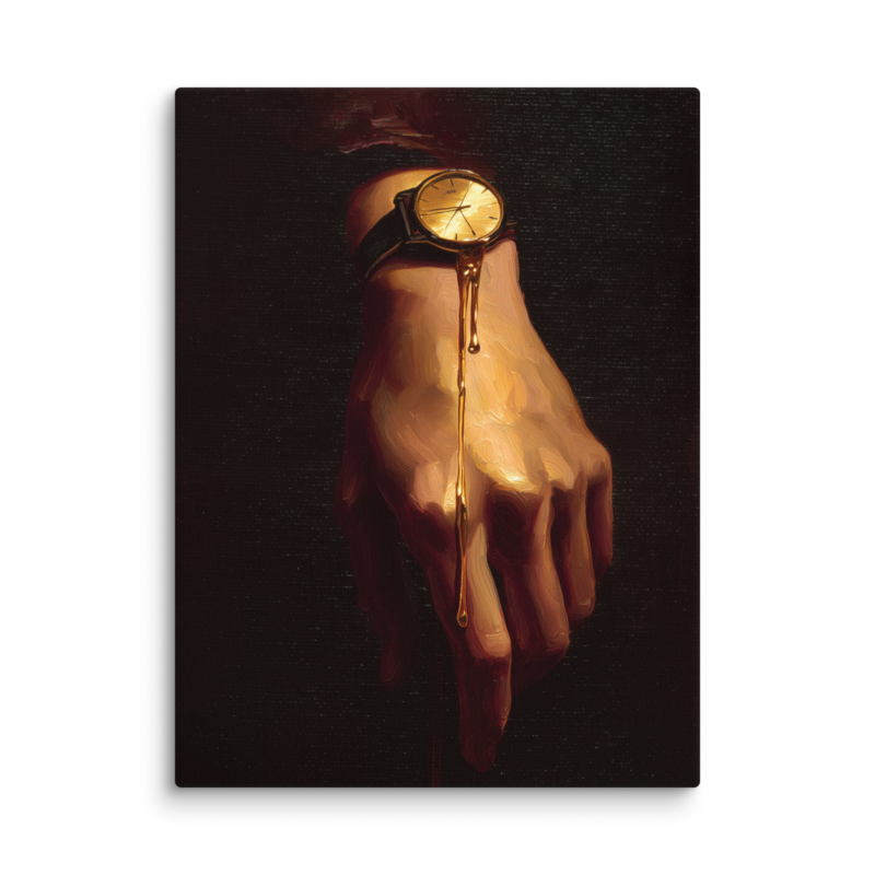 Surrealist Wall Art – Melting Gold Watch Hand Canvas Print | Moody Luxury Dark Home Decor