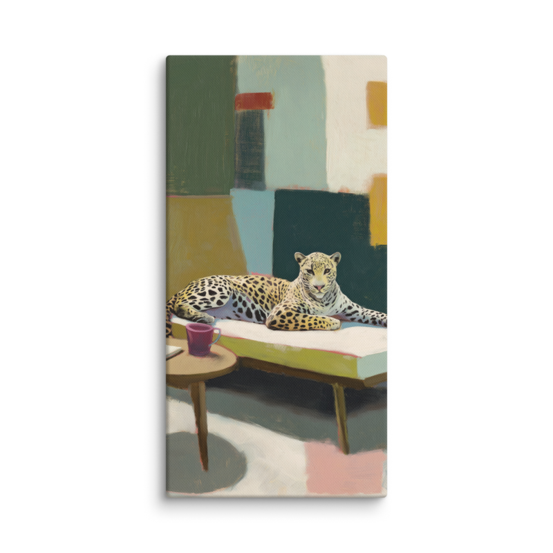 Leopard on Daybed Canvas Print – MCM Wall Art | Dopamine Decor Mid Century Modern Home Decor
