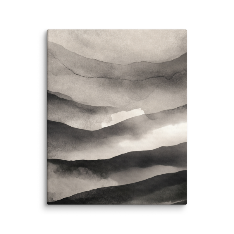 Japandi Mountain Canvas Print – Monochrome Ink Wash Wall Art | Wabi-Sabi Minimal Home Decor