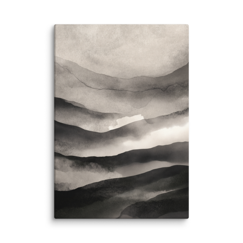 Japandi Mountain Canvas Print – Monochrome Ink Wash Wall Art | Wabi-Sabi Minimal Home Decor