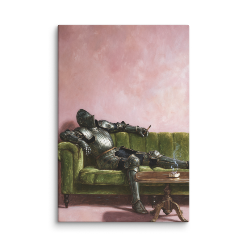 Surrealist Wall Art – Knight on Sofa Canvas Print | Funny Eclectic Maximalist Home Decor