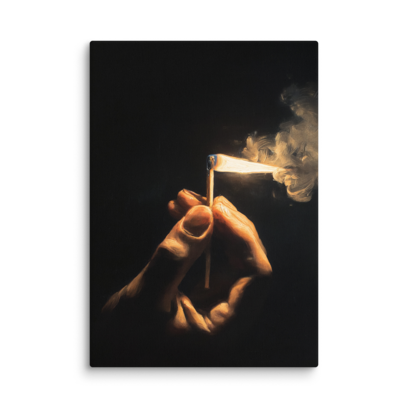 Dark Academia Wall Art – Lit Match Canvas Print | Moody Figurative Home Decor