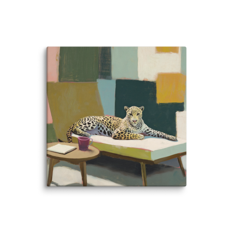 Leopard on Daybed Canvas Print – MCM Wall Art | Dopamine Decor Mid Century Modern Home Decor