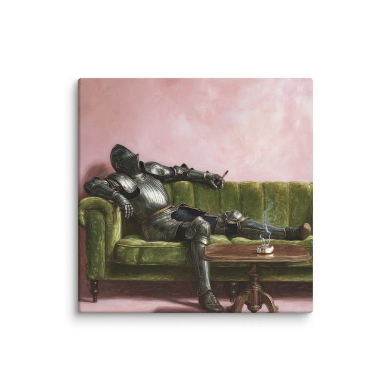Surrealist Wall Art – Knight on Sofa Canvas Print | Funny Eclectic Maximalist Home Decor