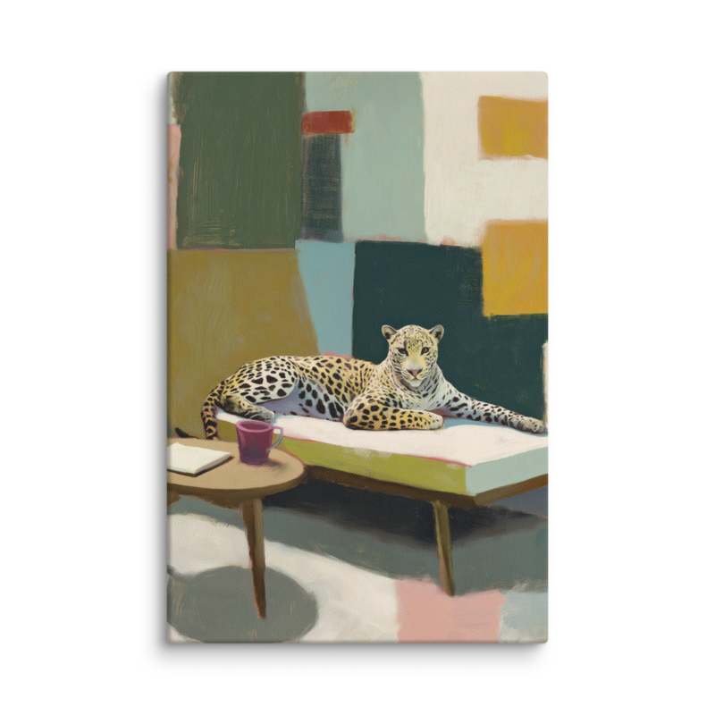 Leopard on Daybed Canvas Print – MCM Wall Art | Dopamine Decor Mid Century Modern Home Decor