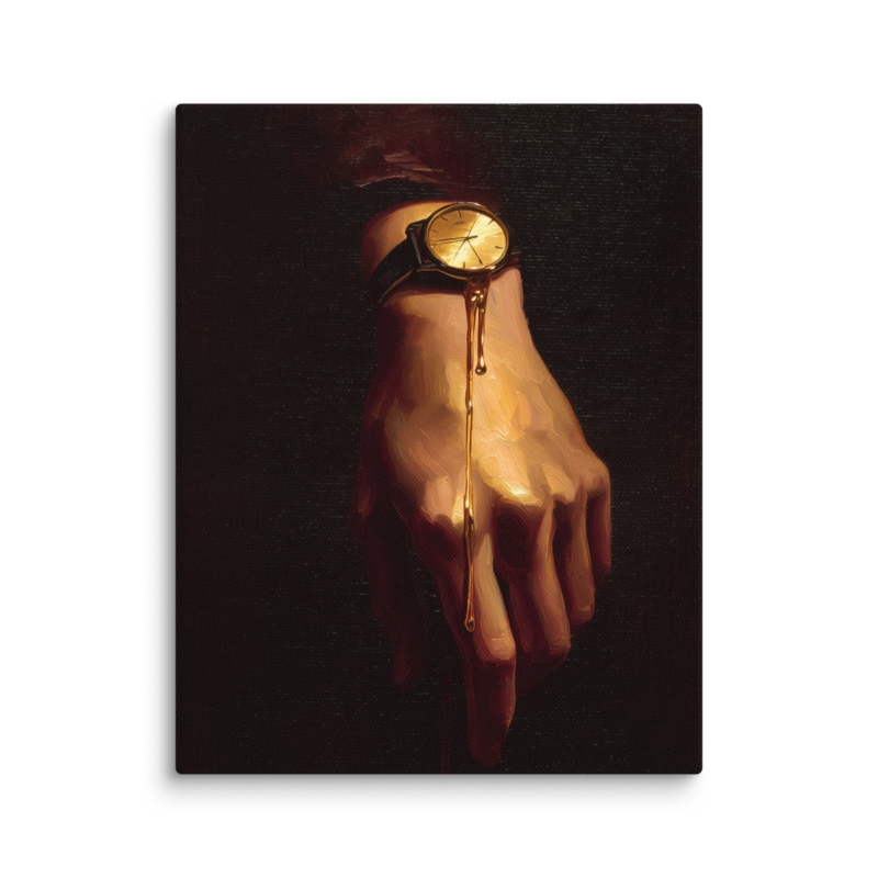Surrealist Wall Art – Melting Gold Watch Hand Canvas Print | Moody Luxury Dark Home Decor