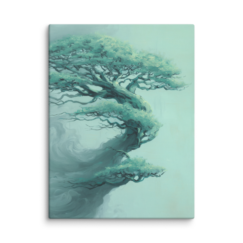 Bonsai Tree Canvas Print – Teal Japandi Wall Art | Wabi-Sabi Minimalist Home Decor