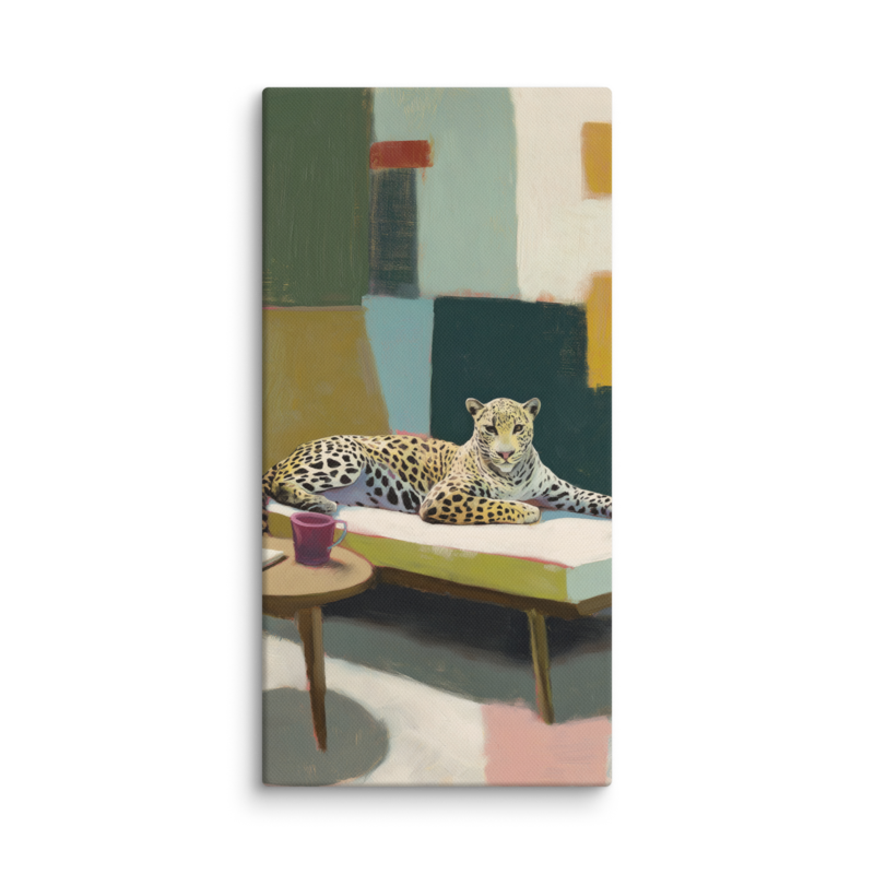 Leopard on Daybed Canvas Print – MCM Wall Art | Dopamine Decor Mid Century Modern Home Decor