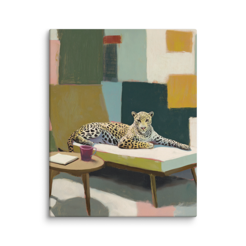 Leopard on Daybed Canvas Print – MCM Wall Art | Dopamine Decor Mid Century Modern Home Decor