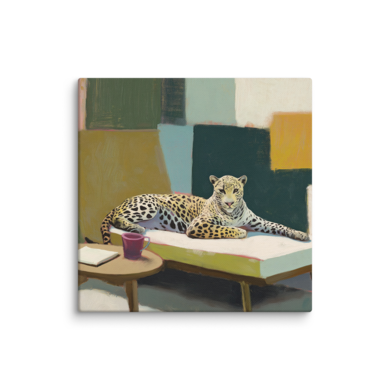 Leopard on Daybed Canvas Print – MCM Wall Art | Dopamine Decor Mid Century Modern Home Decor
