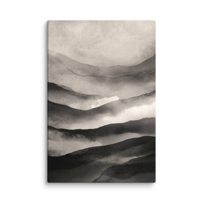 Japandi Mountain Canvas Print – Monochrome Ink Wash Wall Art | Wabi-Sabi Minimal Home Decor