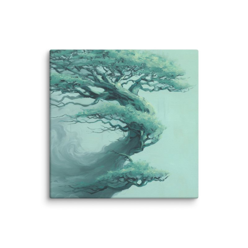 Bonsai Tree Canvas Print – Teal Japandi Wall Art | Wabi-Sabi Minimalist Home Decor