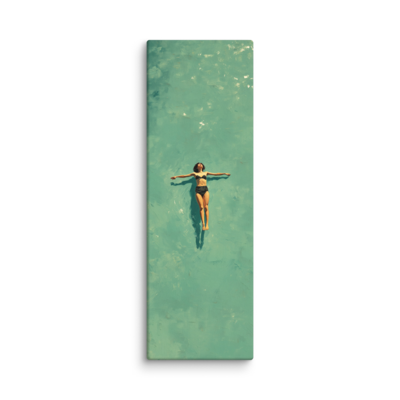 Floating Figure Canvas Print – Teal Pool Wall Art | Minimalist Contemplative Home Decor