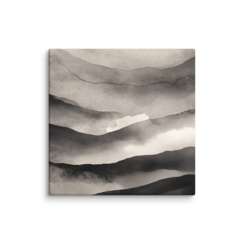 Japandi Mountain Canvas Print – Monochrome Ink Wash Wall Art | Wabi-Sabi Minimal Home Decor